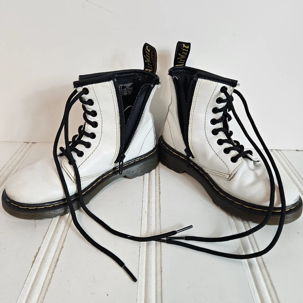 Dr. Martens Boots Kid 13 1460 Romario Leather Zip Combat AirWair Lace Up White